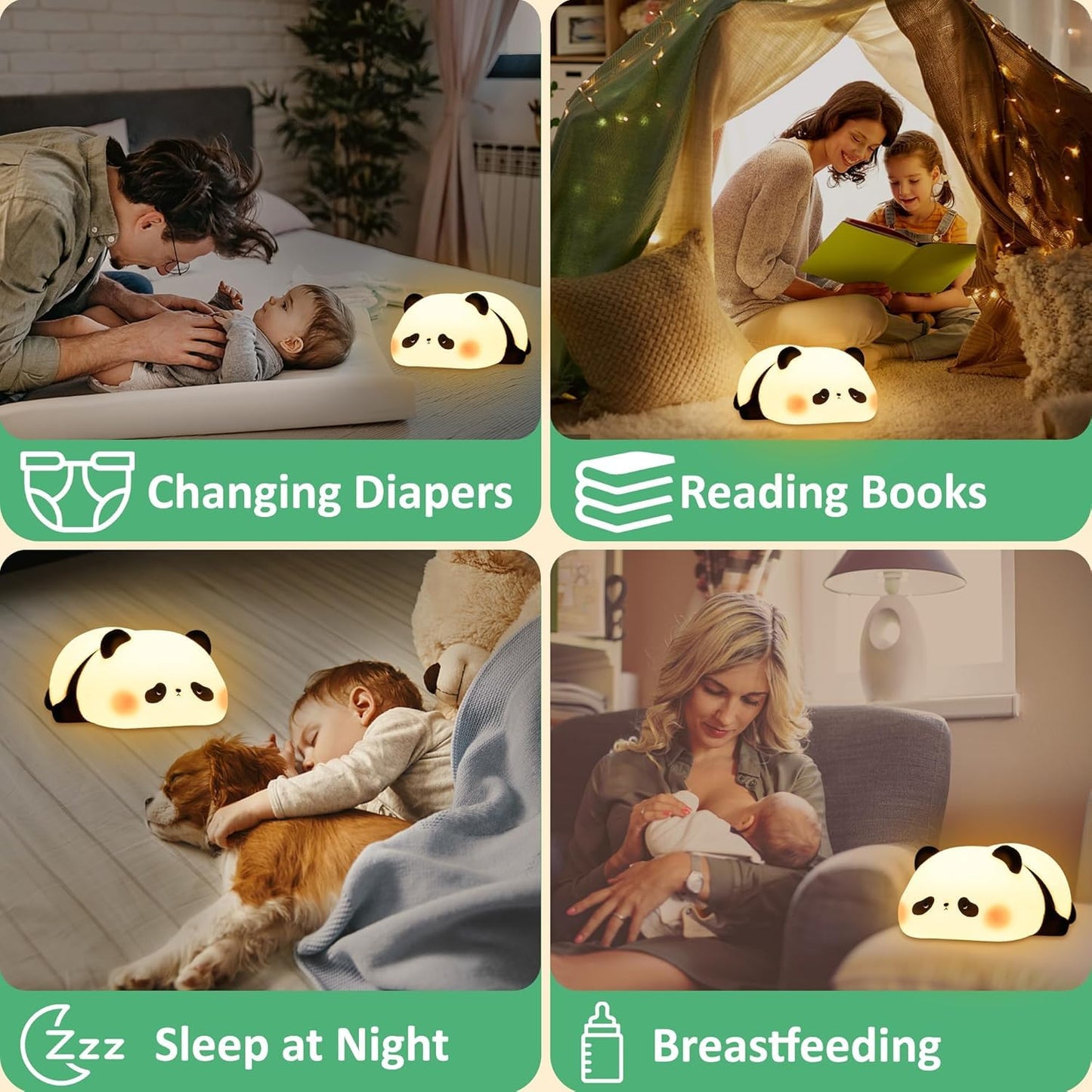 Lying Panda Night Light – Soft Silicone LED Touch Lamp