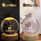 3D Deer Crystal Ball Night Lamp – LED USB Light with Wooden Base for Home & Gifting