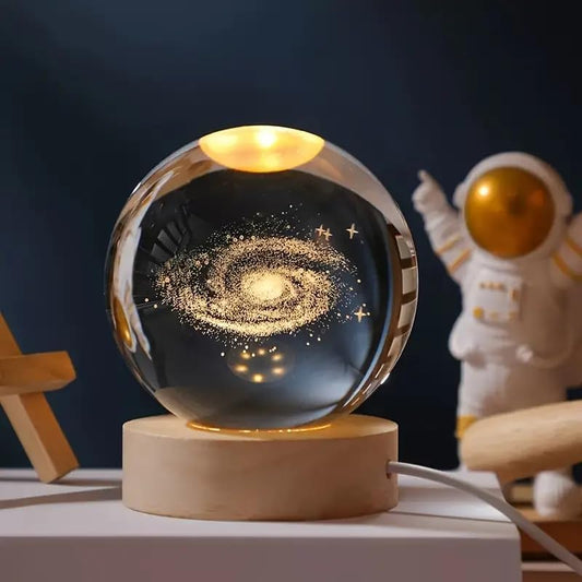 3D Galaxy Crystal Ball Night Lamp – Wooden LED Table Light for Room & Gift | Ziffle