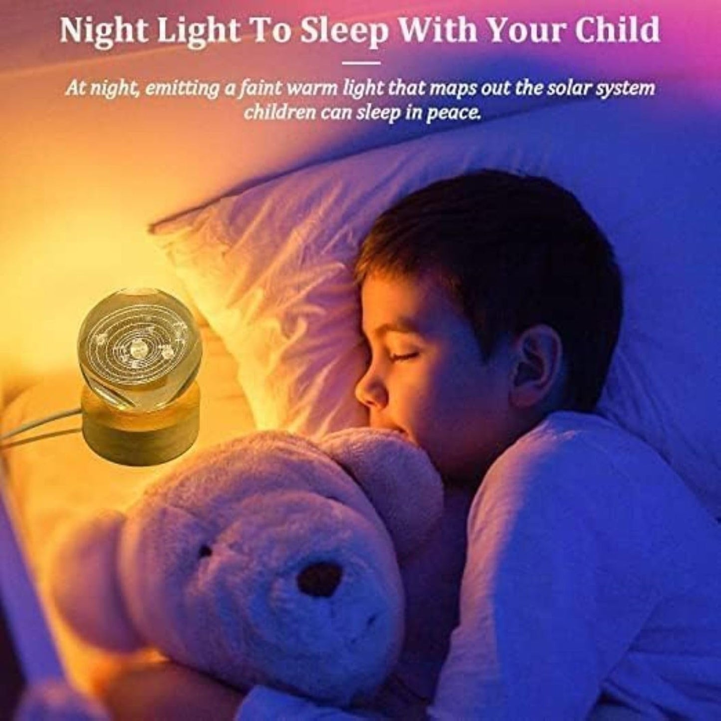 3D Galaxy Crystal Ball Night Light – LED Engraved Glass Planet Lamp with USB Wooden Base | Aesthetic Room Decor & Gift