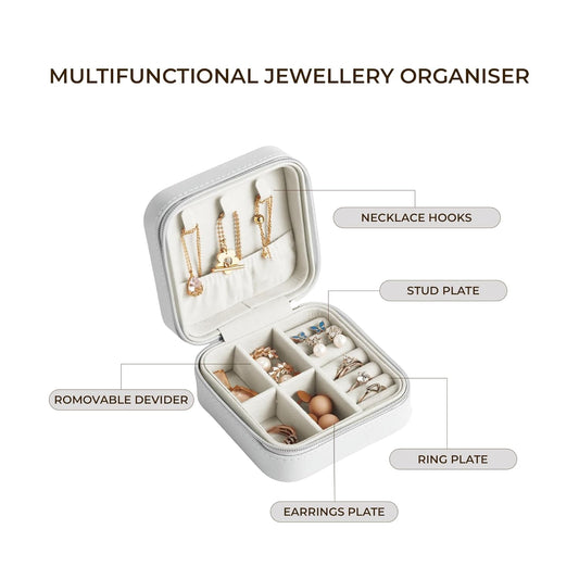 Mini Jewelry Travel Case – white PU Leather Organizer for Rings, Earrings & Necklaces
