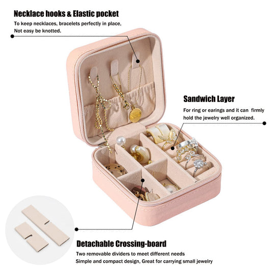 Mini Jewelry Travel Case – Pink PU Leather Organizer for Rings, Earrings & Necklaces