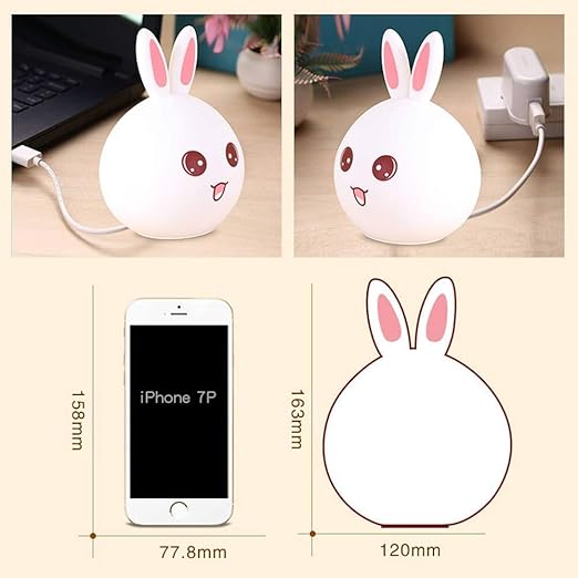 Cute Rabbit Night Light – Silicone LED Lamp with Touch Control