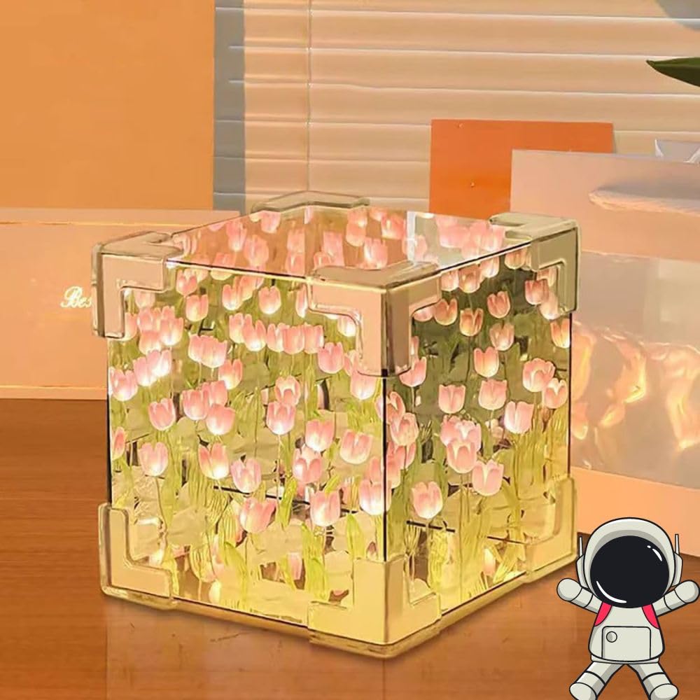 DIY Infinity Mirror Tulip LED Cube – 20 Light Flower Lamp Gift for Girls & Room Decor