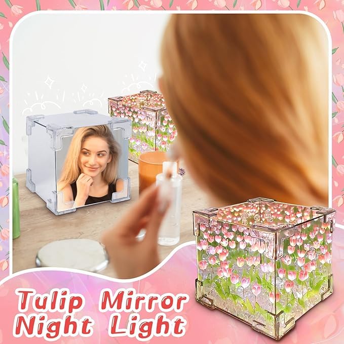 DIY Infinity Mirror Tulip LED Cube – 20 Light Flower Lamp Gift for Girls & Room Decor