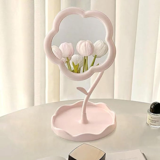 Cute Flower-Shaped Makeup Mirror – Rotating Vanity Mirror with Tray | Ziffle