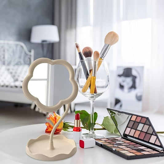 Cute Flower-Shaped Makeup Mirror – Rotating Vanity Mirror with Tray | Ziffle