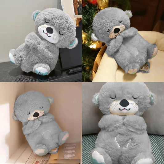 Breathing Teddy Otter Sleep Aid – Sensory Plush with Music & Light (Grey)